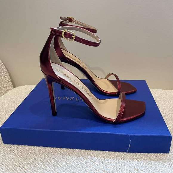 NEW Stuart Weitzman Nudistcurve Nudist Sandal Pump Red Metallic Leather Size 7 - Picture 8 of 13